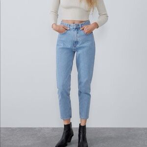 Zara Classic Mom Fit Blue High-Waist Straight Jeans